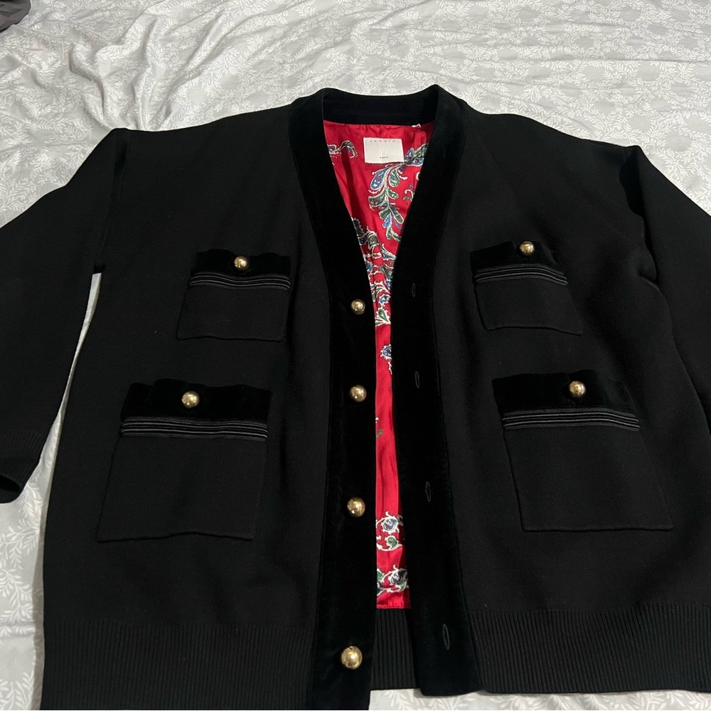 Sandro Black Cardigan with Red Accents